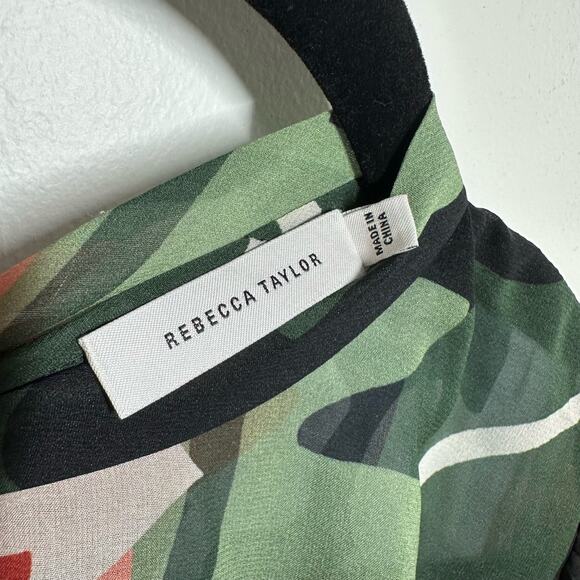 Rebecca Taylor Botanical Garden Mock Neck Blouse Size 2 Black Combo Silk Blend - Picture 4 of 14